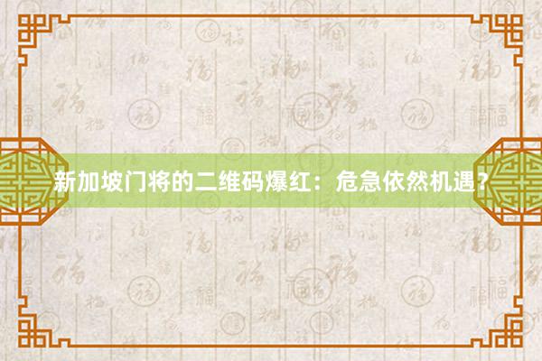 新加坡门将的二维码爆红：危急依然机遇？