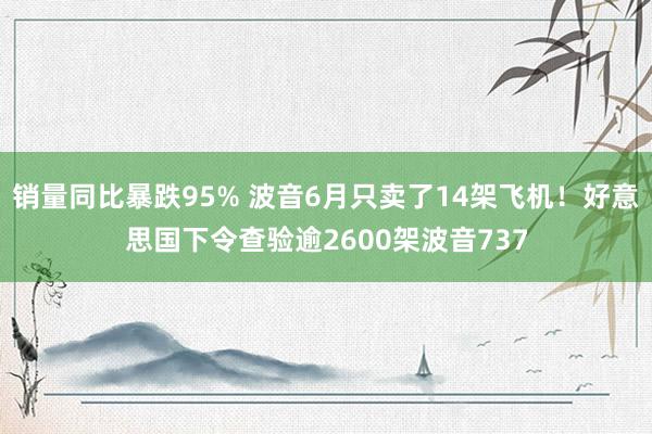 销量同比暴跌95% 波音6月只卖了14架飞机！好意思国下令查验逾2600架波音737