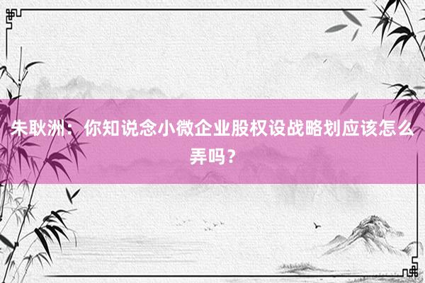 朱耿洲：你知说念小微企业股权设战略划应该怎么弄吗？